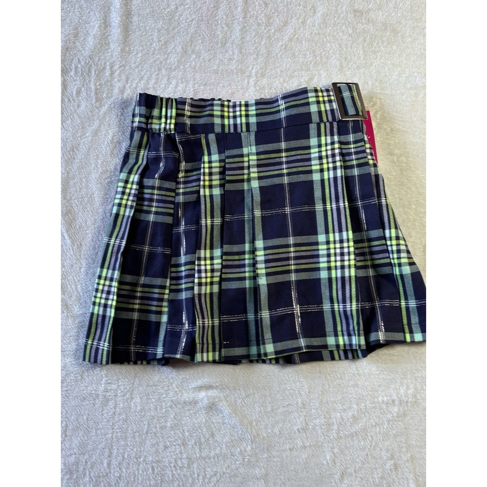 Justice Girls Skirt Faux Wrap Kilt Shirt Built In Short Size M10 NWT Blue Plaid